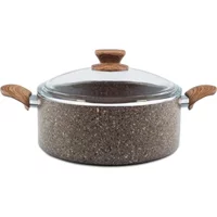 Nice Home Art Stonelife Cam Kapaklı Granit 24 cm Derin Tencere Kahverengi