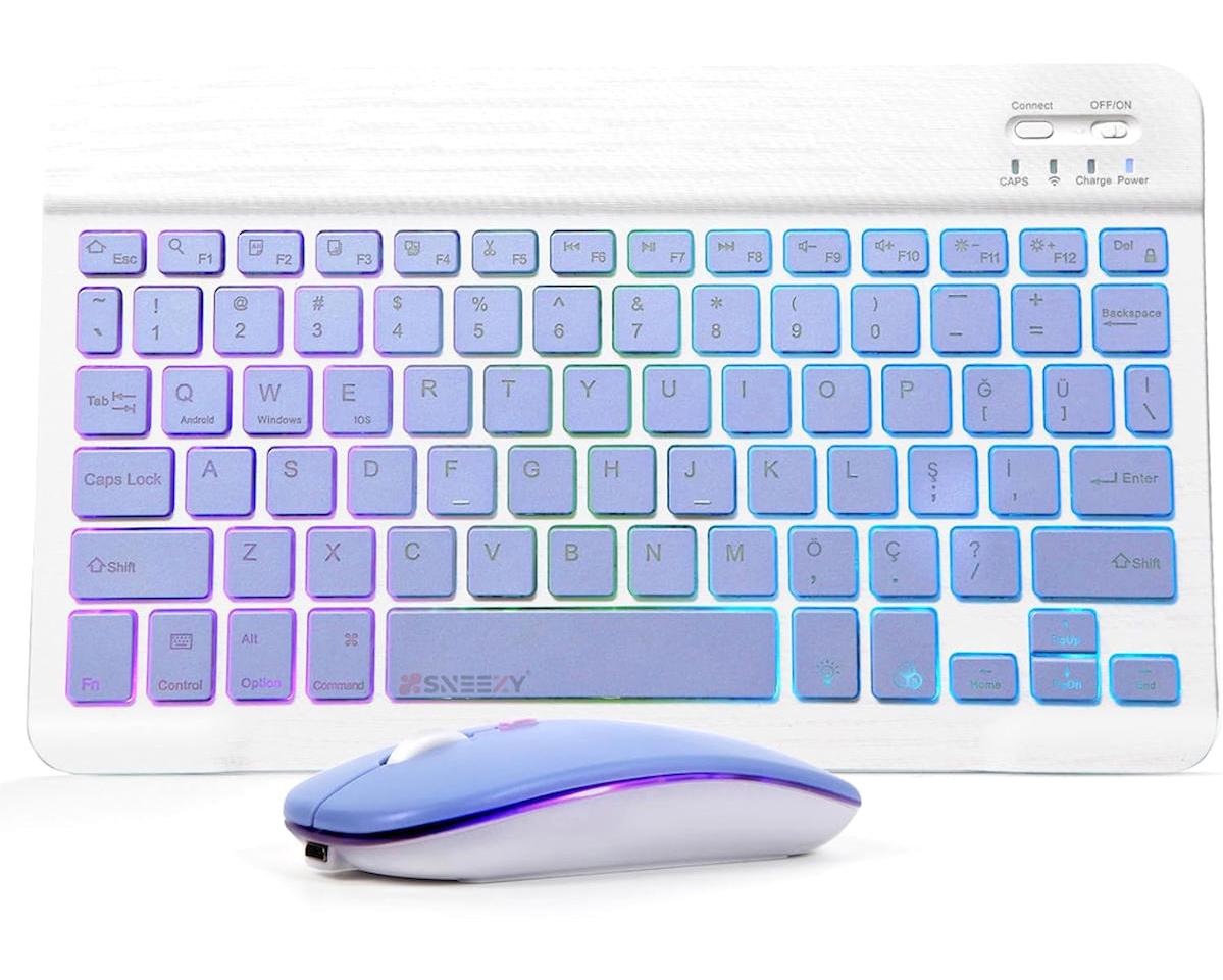 Lenovo Tab P12 Işıklı Sessiz Ergonomik Beyaz Kablosuz Klavye Mouse Seti