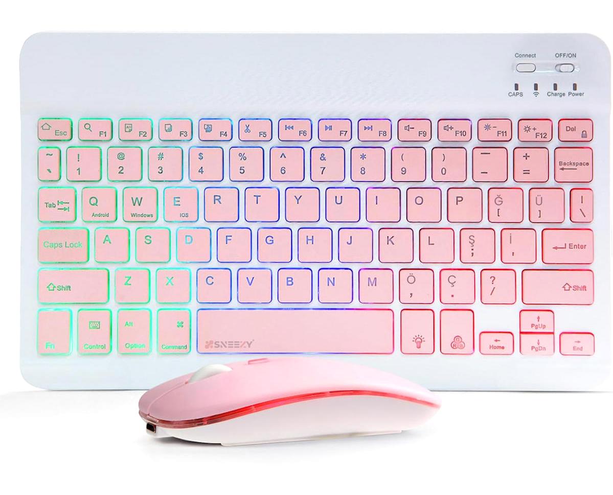 Lenovo Tab M11 Işıklı Sessiz Ergonomik Beyaz Kablosuz Klavye Mouse Seti