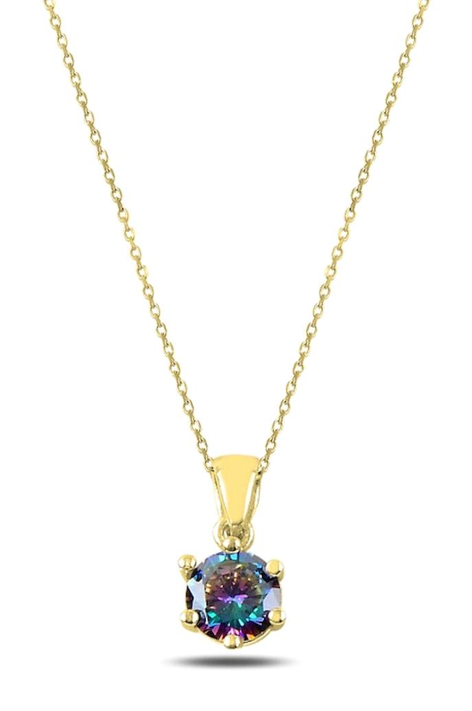 Kutaydan Mistik Topaz Zirkon Taşlı Forse Zincir Kadın Gümüş Kolye 45 cm