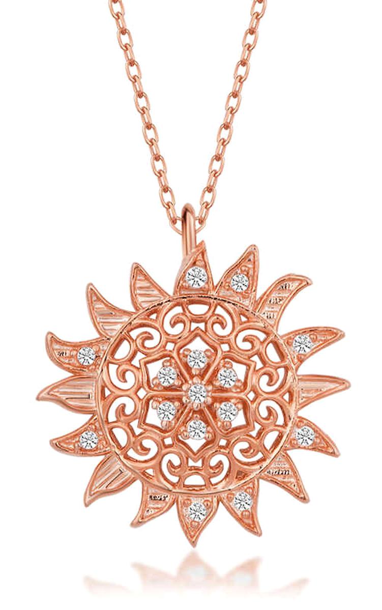 Lucky Life Güneş Beyaz Zirkon Taşlı 925 Ayar Kararmayan Halat Zincir Kadın Gümüş Kolye 45 cm