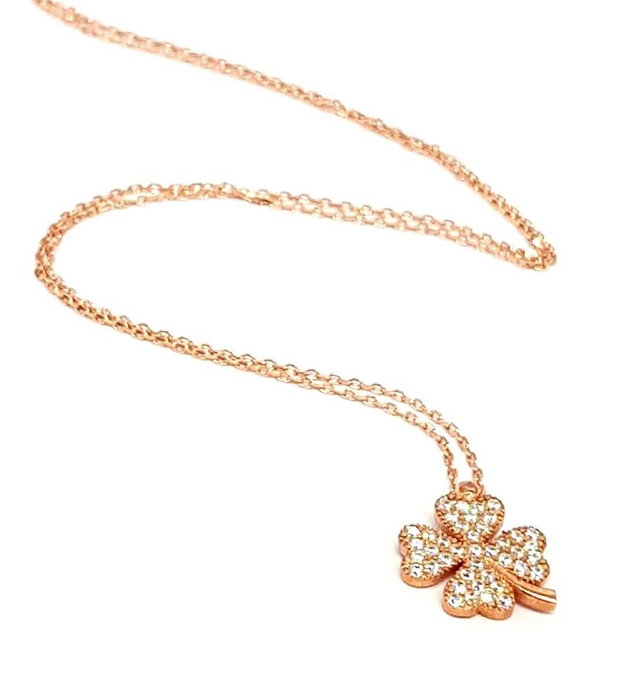 Oseshop Yoncalı Rose Forse Zincir Kadın Gümüş Kolye 45 cm