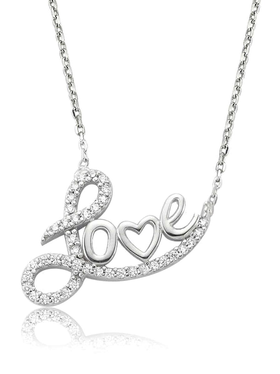 Lucky Life Love Beyaz Zirkon Taşlı 925 Ayar Kararmayan Halat Zincir Kadın Gümüş Kolye 45 cm