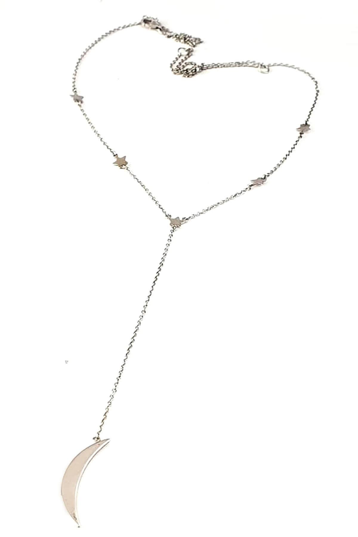 Oseshop Ay Yıldızlı 925 Ayar Kararmayan İtalyan Zincir Kadın Gümüş Kolye 45 cm