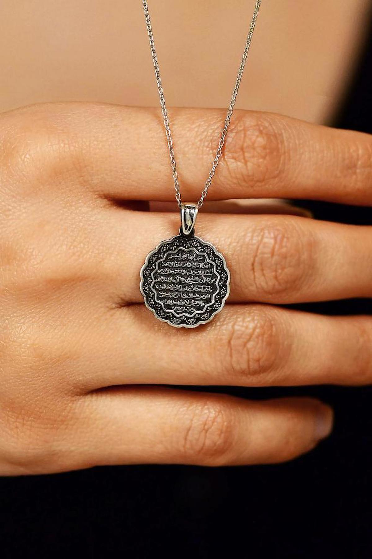 Roza Silver Ayetel Kürsi Düz Zincir Kadın Gümüş Kolye 45 cm