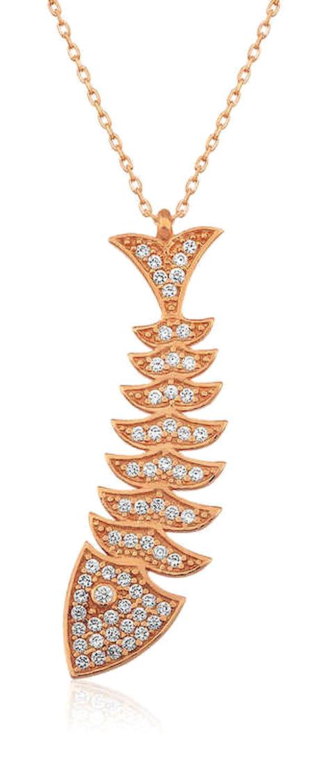 Lucky Life Balık Beyaz Zirkon Taşlı 925 Ayar Kararmayan Forse Zincir Kadın Gümüş Kolye 45 cm