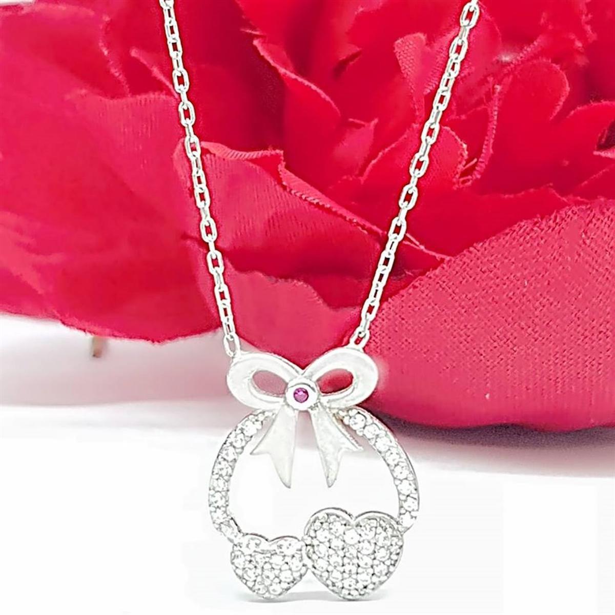 Oseshop Beyaz Zirkon Taşlı Forse Zincir Kadın Gümüş Kolye 45 cm