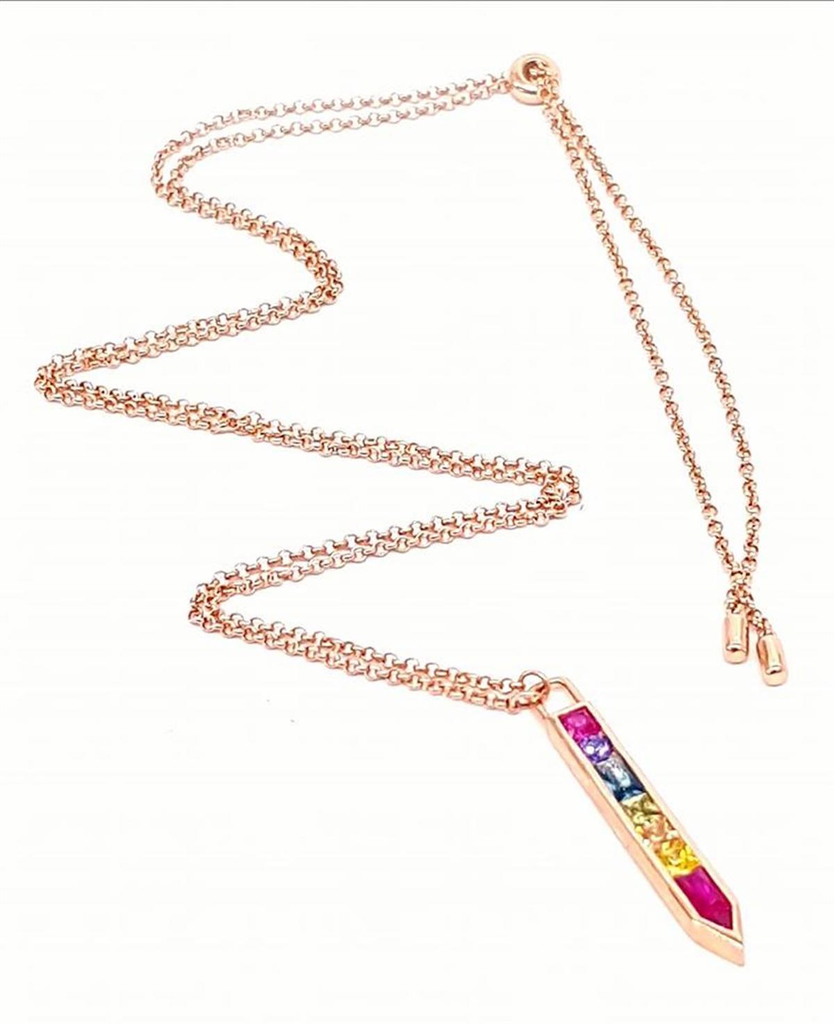 Oseshop Geometrik Çok Renkli Swarovski Taşlı Forse Zincir Kadın Gümüş Kolye 45 cm