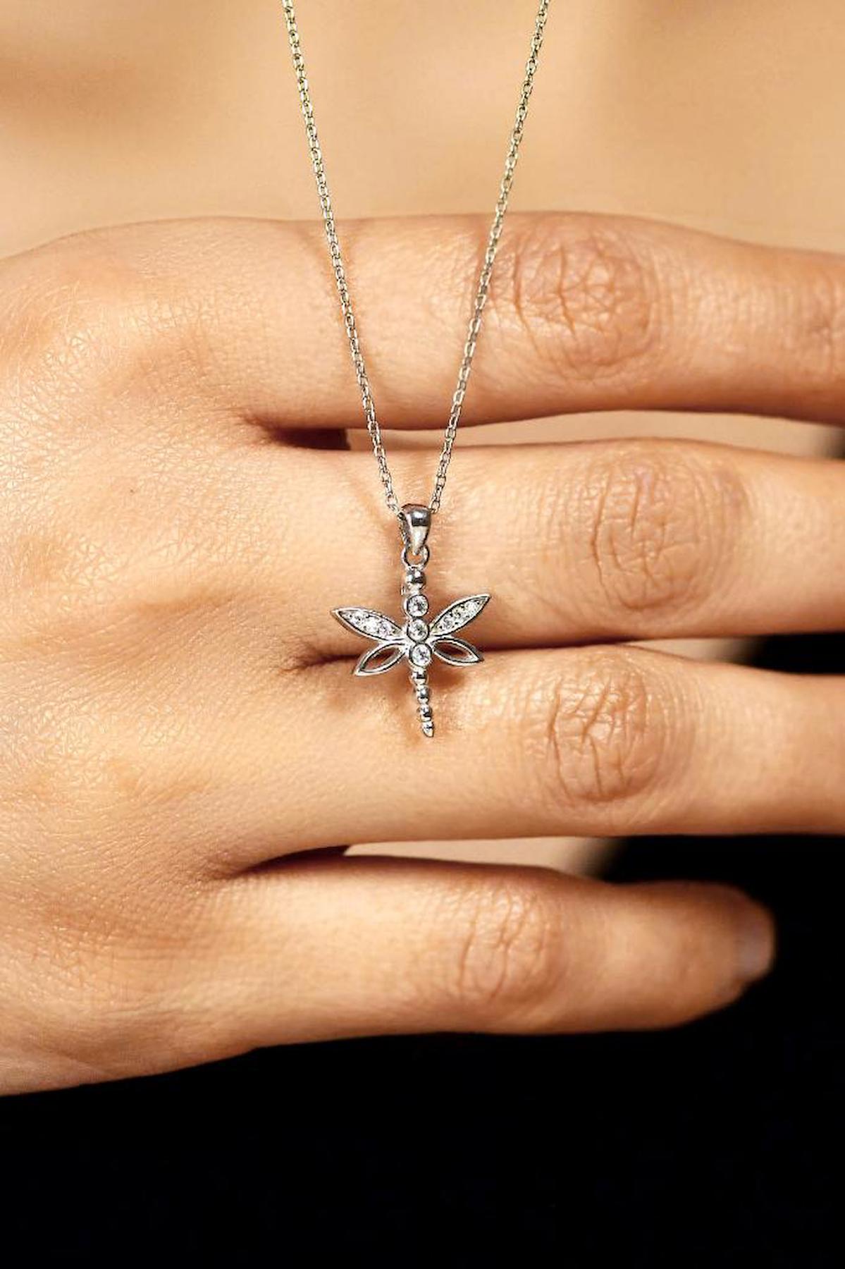 Roza Silver Yusufcuk Kuşlu Beyaz Zirkon Taşlı Zincir Forse Zincir Kadın Gümüş Kolye 45 cm