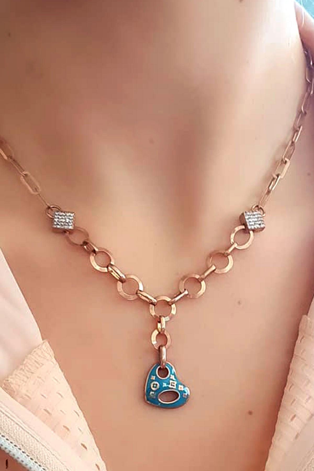Oseshop Kalpli İtalyan Zincir Kadın Gümüş Kolye 45 cm