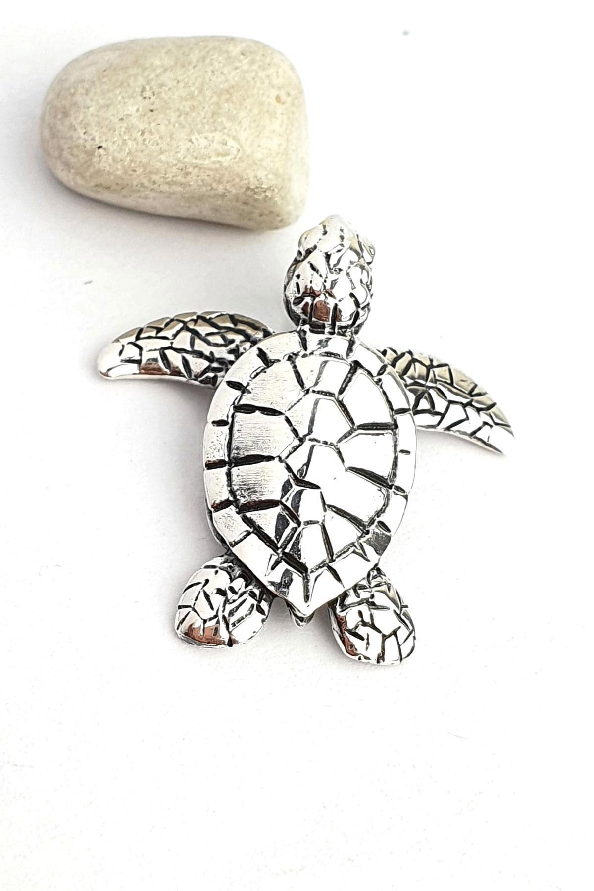 Oseshop Kaplumbağa Beyaz Zirkon Taşlı 925 Ayar Kararmayan Zincir Forse Zincir Kadın Gümüş Kolye