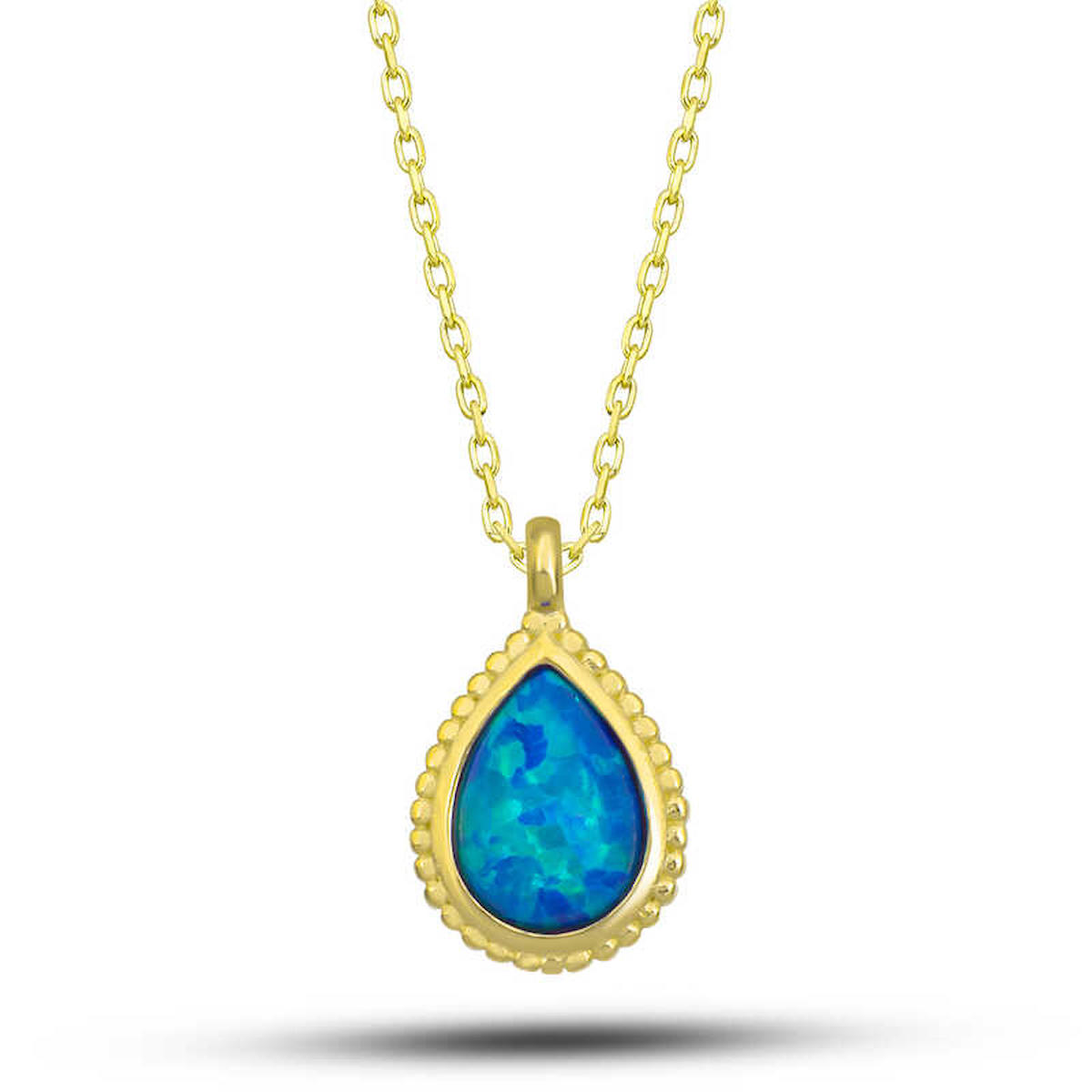 Lucky Life Damla Mavi Opal Taşlı 925 Ayar Kararmayan Damla Halat Zincir Kadın Gümüş Kolye 45 cm