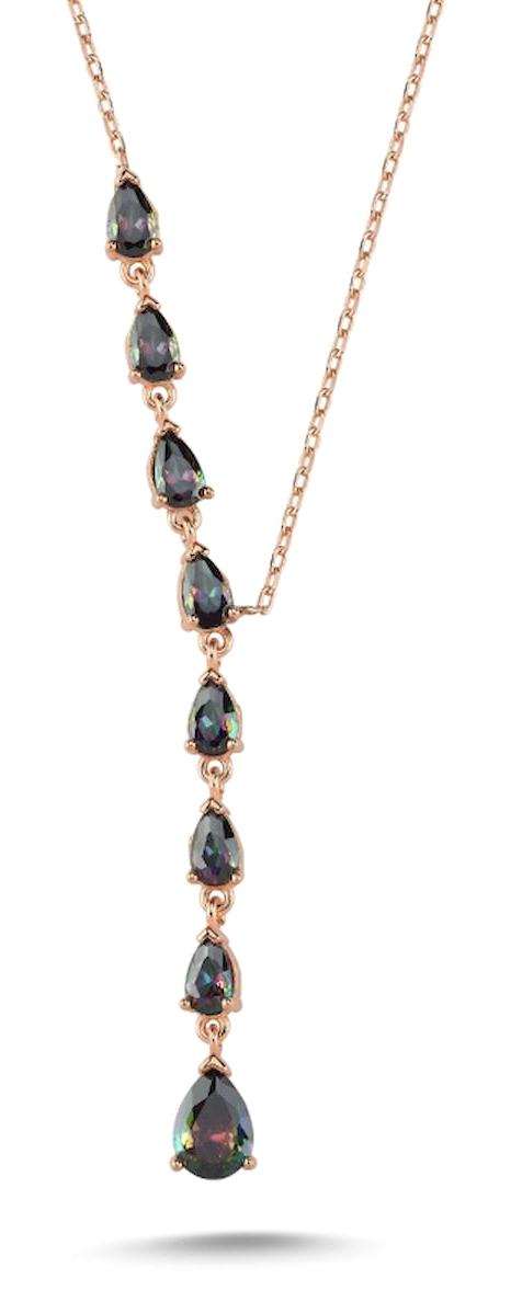 Kutaydan Topaz Taşlı Damla Forse Zincir Kadın Gümüş Kolye 45 cm