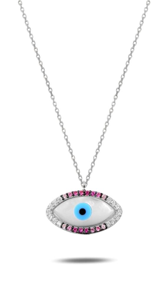 Kutaydan Nal Beyaz-Pembe Zirkon Taşlı Forse Zincir Kadın Gümüş Kolye 45 cm