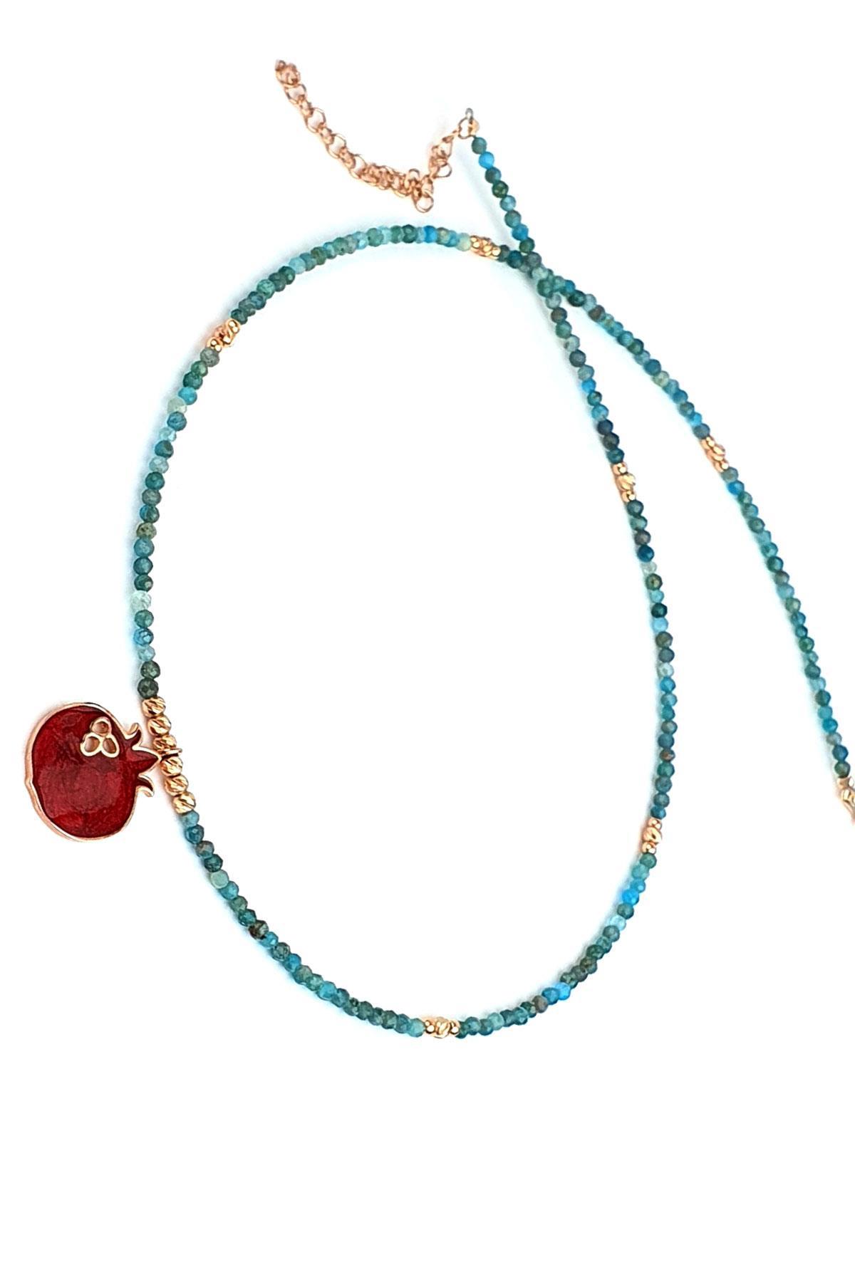 Oseshop Nar Çok Renkli Boncuk Taşlı 925 Ayar Kararmayan Forse Zincir Kadın Gümüş Kolye 45 cm