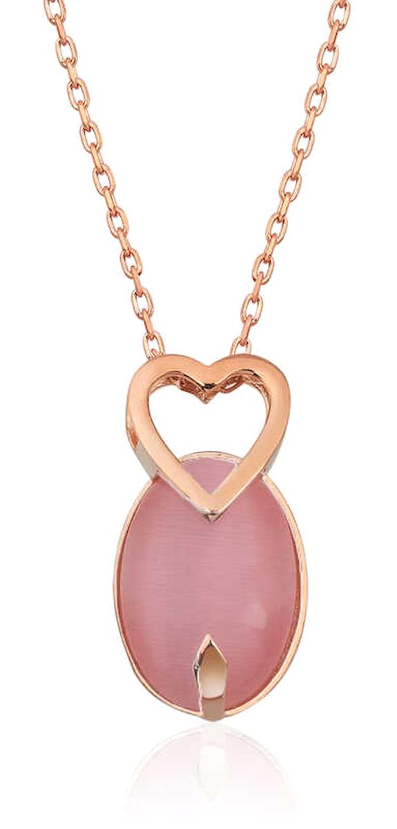 Lucky Life Kalpli Pembe Opal Taşlı 925 Ayar Kararmayan Forse Zincir Kadın Gümüş Kolye 45 cm