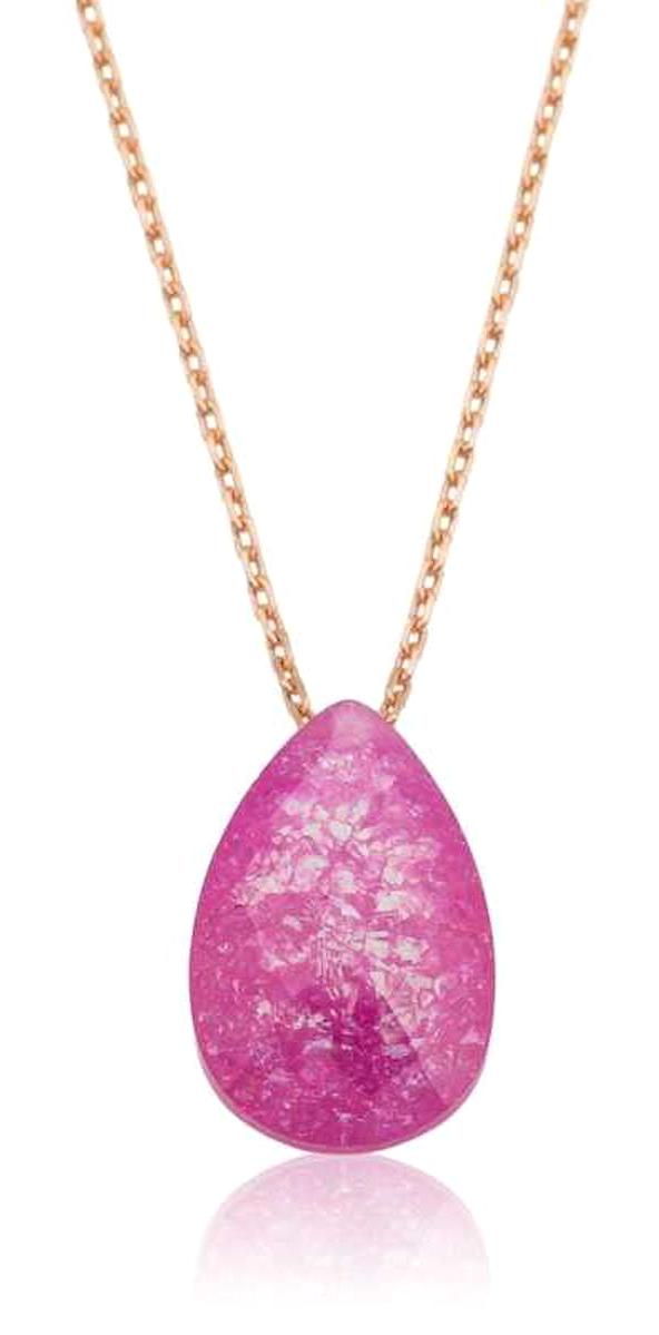 Gumush Şeker Pembe Zirkon Taşlı Damla Forse Zincir Kadın Gümüş Kolye 45 cm