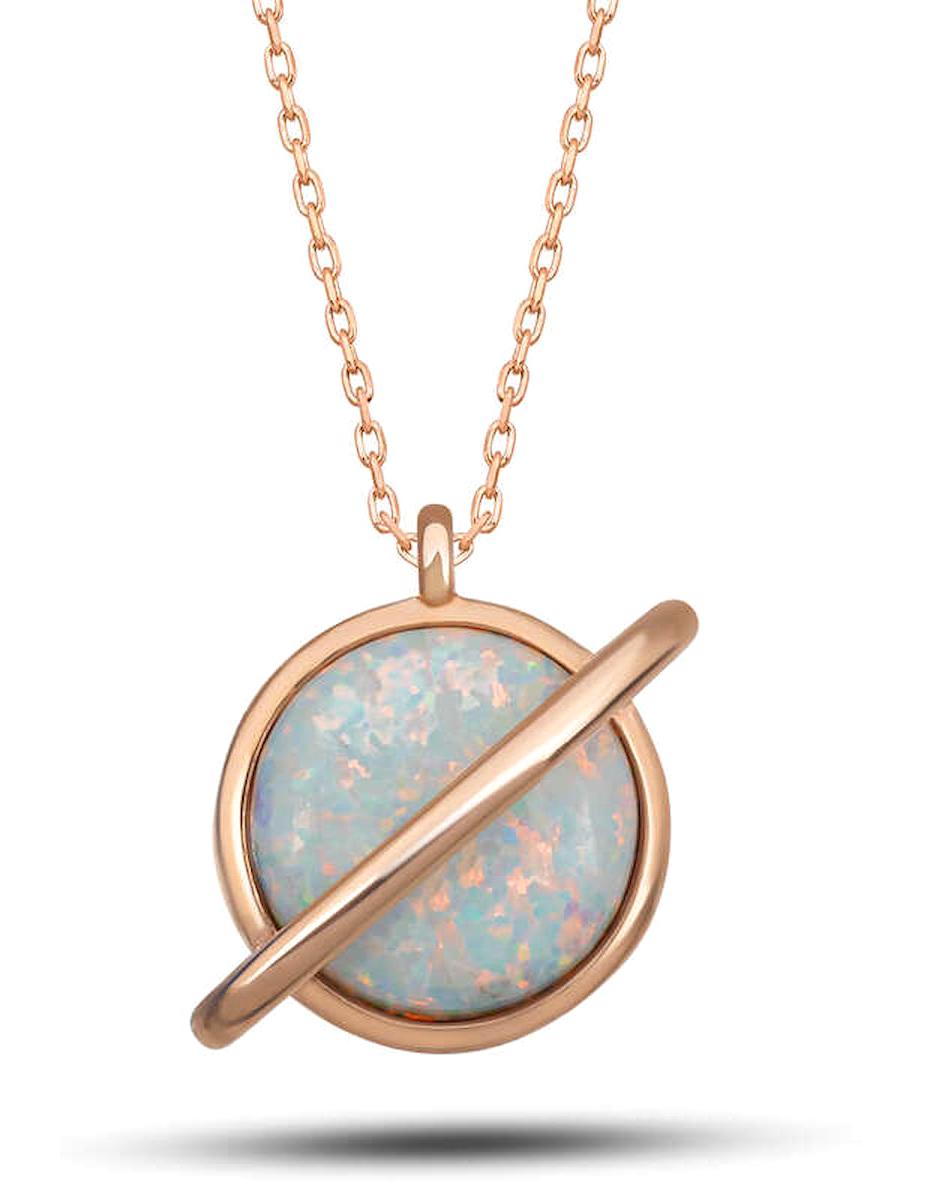 Lucky Life Gezegenli Opal Taşlı 925 Ayar Kararmayan Halat Zincir Kadın Gümüş Kolye 45 cm