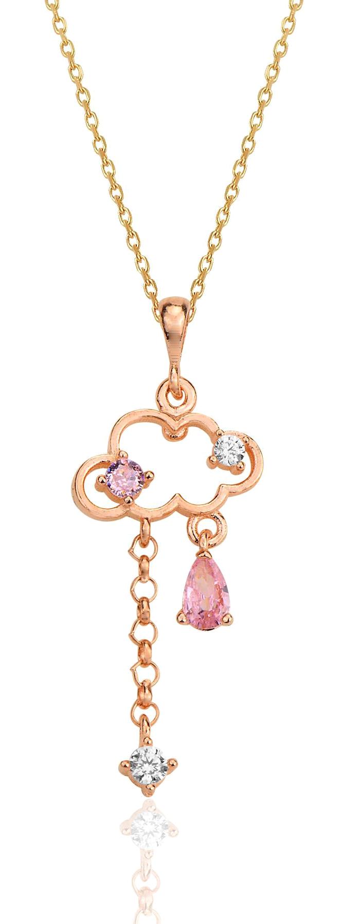 Söğütlü Silver Bulut Pembe Zirkon Taşlı Zincir Forse Zincir Kadın Gümüş Kolye 45 cm