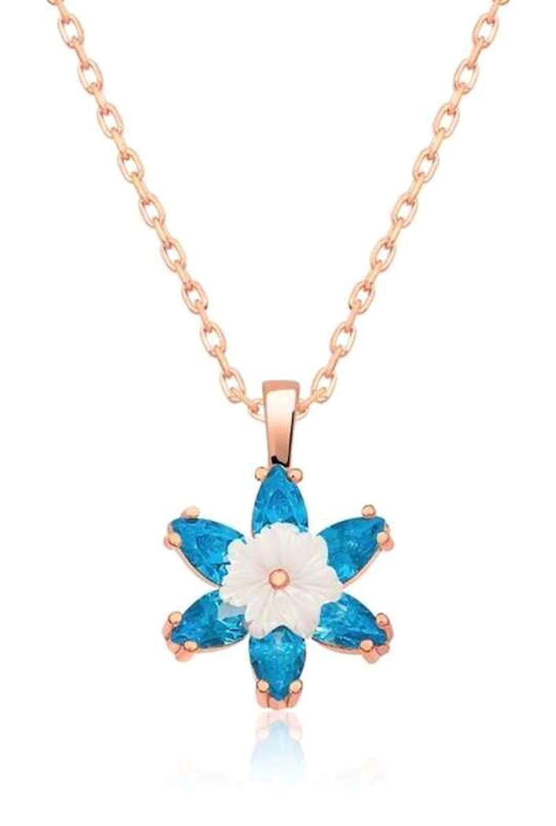 Lucky Life Çiçekli Beyaz Zirkon Taşlı 925 Ayar Kararmayan Lotus Halat Zincir Kadın Gümüş Kolye 45 cm