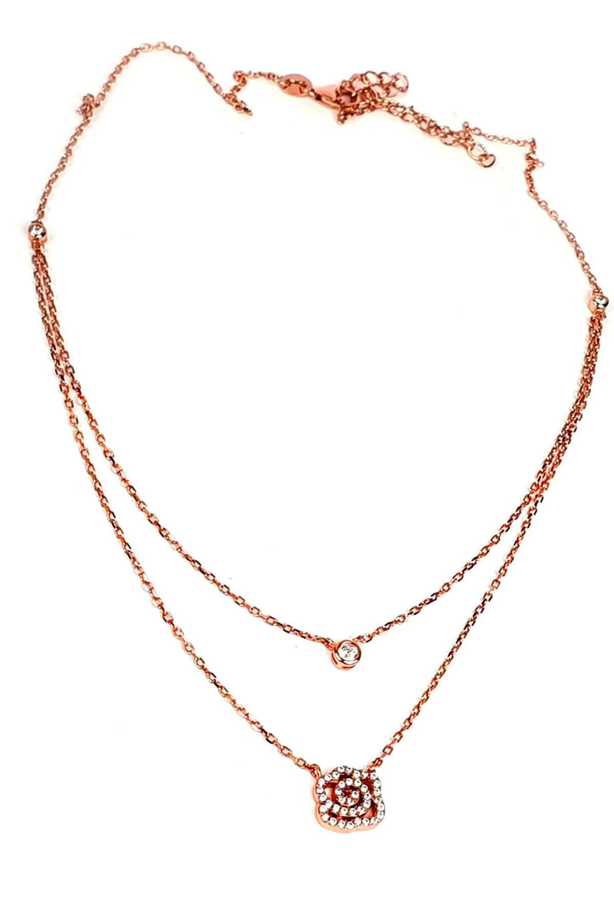 Oseshop Gül Beyaz Zirkon Taşlı 925 Ayar Kararmayan İtalyan Zincir Kadın Gümüş Kolye 45 cm