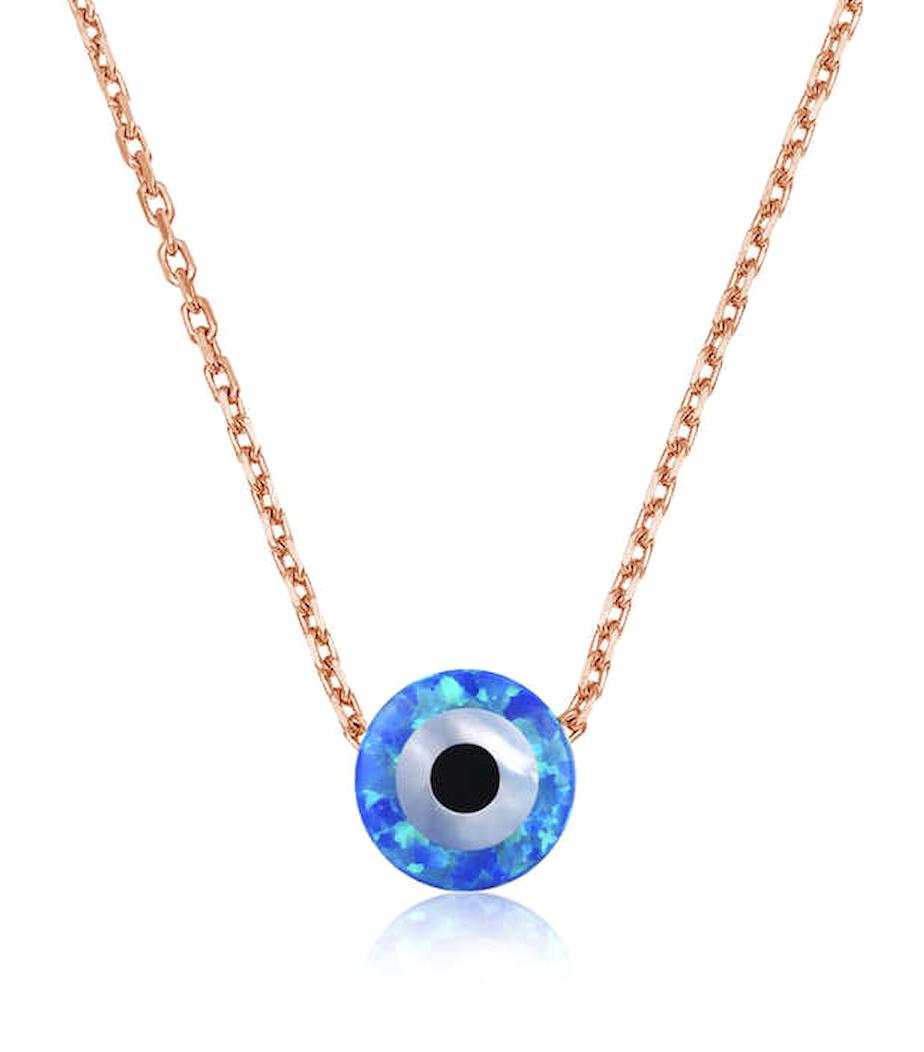 Lucky Life Nazar Boncuklu Opal Taşlı 925 Ayar Kararmayan Halat Zincir Kadın Gümüş Kolye 45 cm