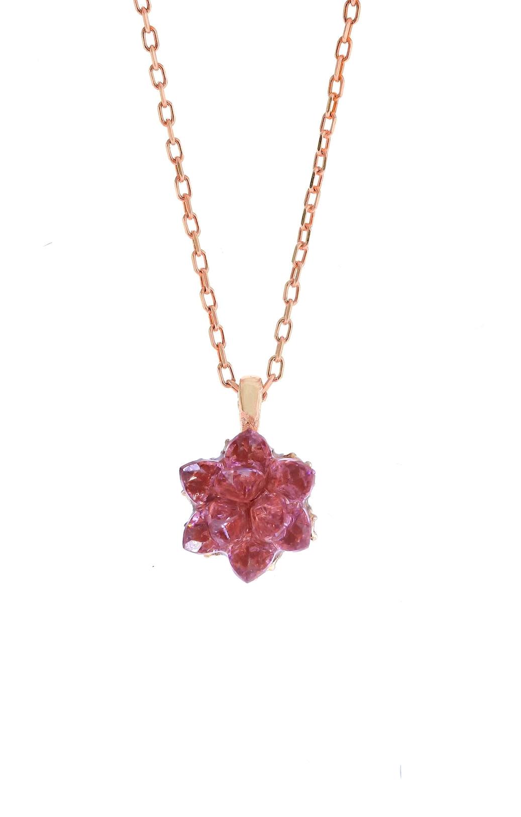 Sahra Gümüş Taş İşlemeli Pembe Kuvars Taşlı Lotus Düz Zincir Kadın Gümüş Kolye 45 cm