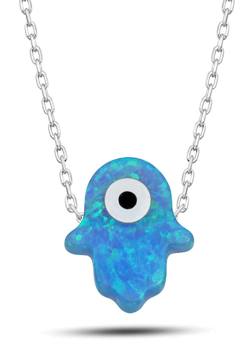 Lucky Life Nazar Boncuklu Mavi Opal Taşlı 925 Ayar Kararmayan Halat Zincir Kadın Gümüş Kolye 45 cm