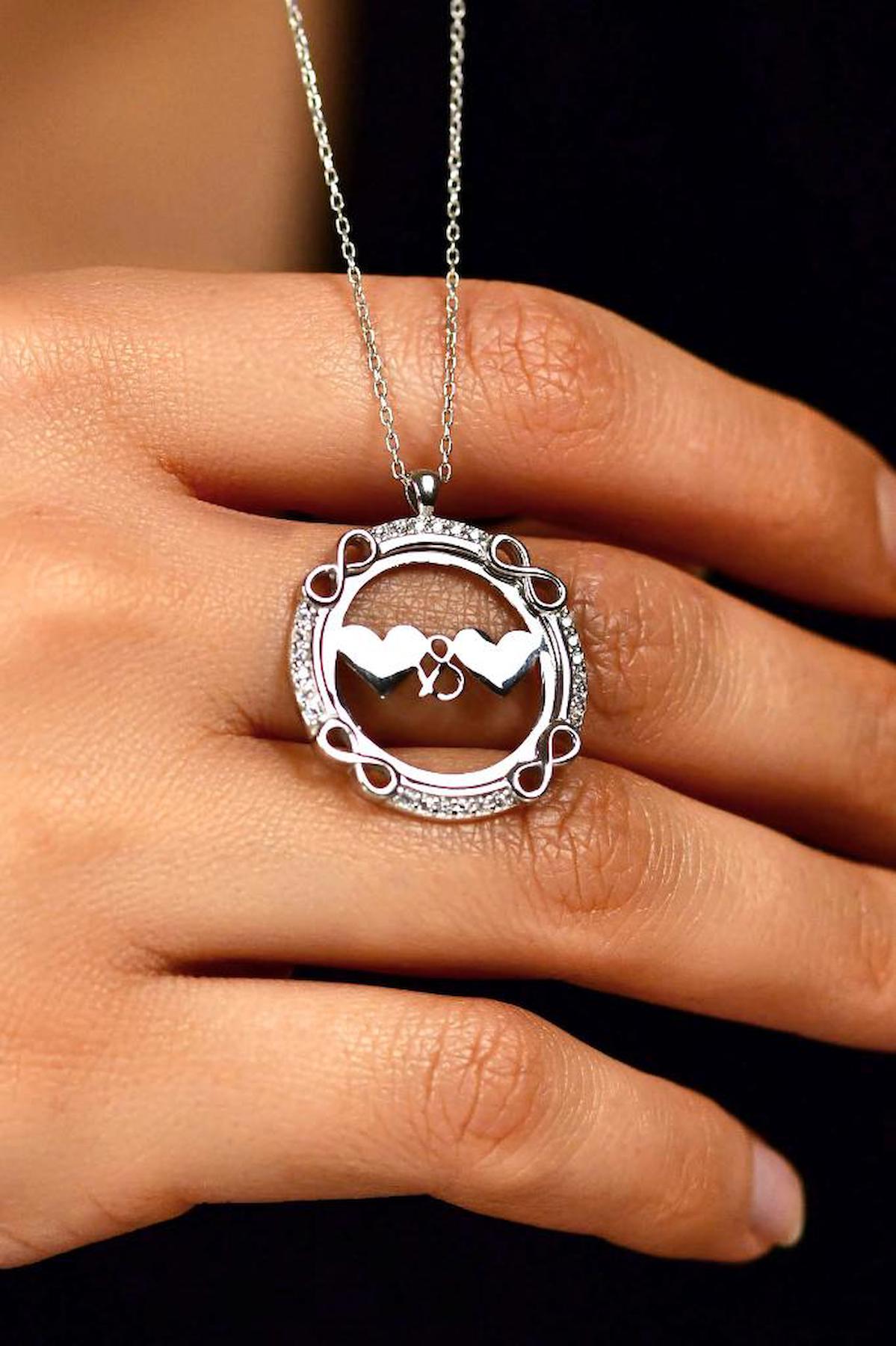 Roza Silver Kalpli Beyaz Zirkon Taşlı Forse Zincir Kadın Gümüş Kolye 45 cm