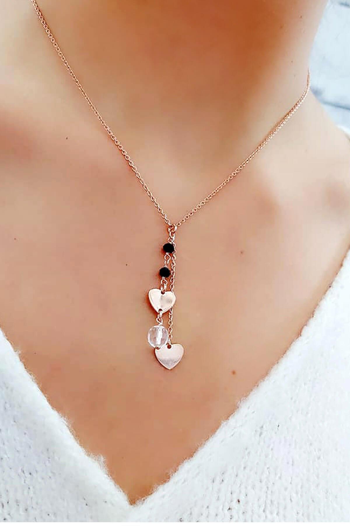Oseshop Kalpli Beyaz Swarovski Taşlı Forse Zincir Kadın Gümüş Kolye 45 cm