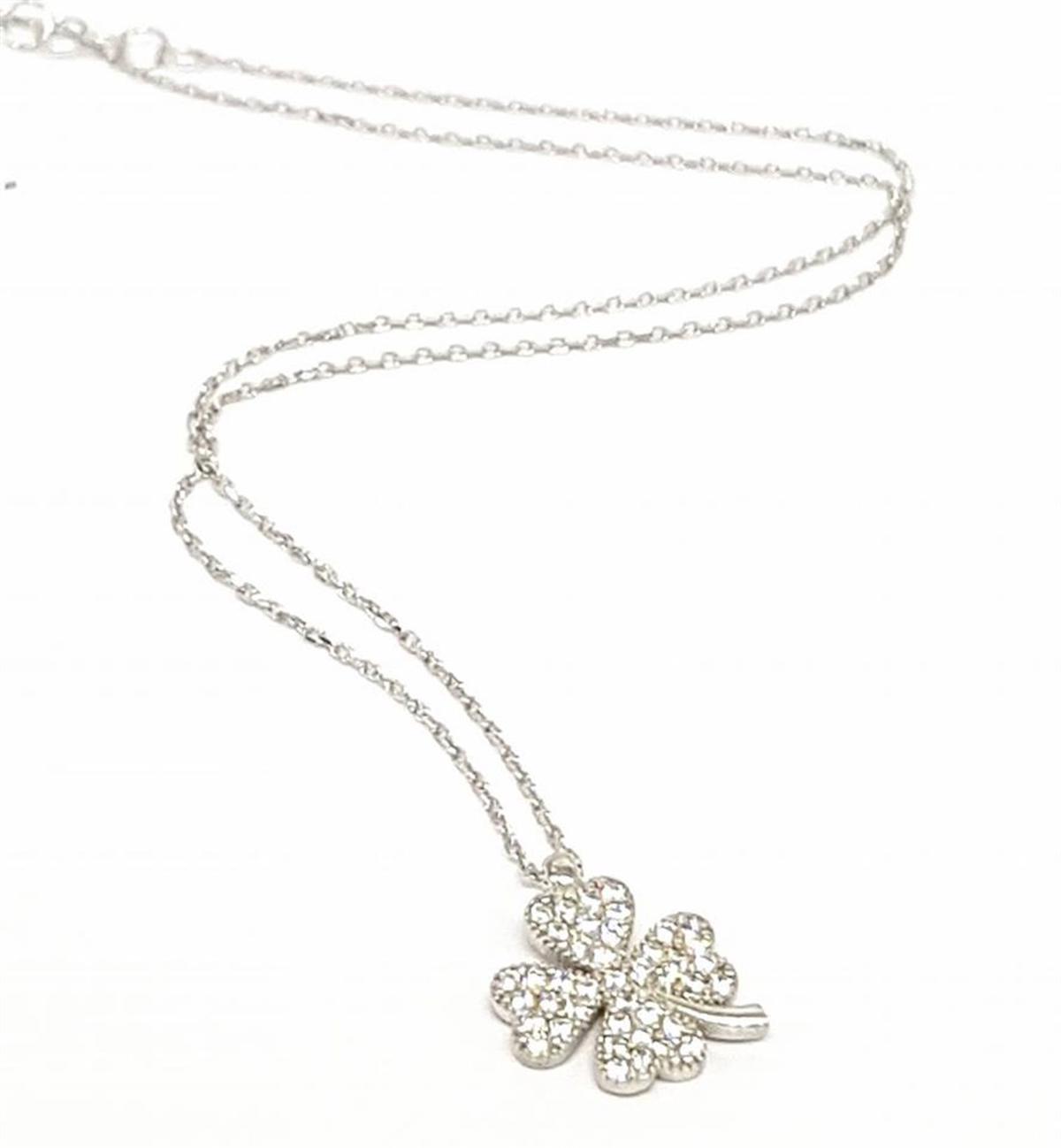 Oseshop Yoncalı Beyaz Zirkon Taşlı 925 Ayar Kararmayan Forse Zincir Kadın Gümüş Kolye 45 cm