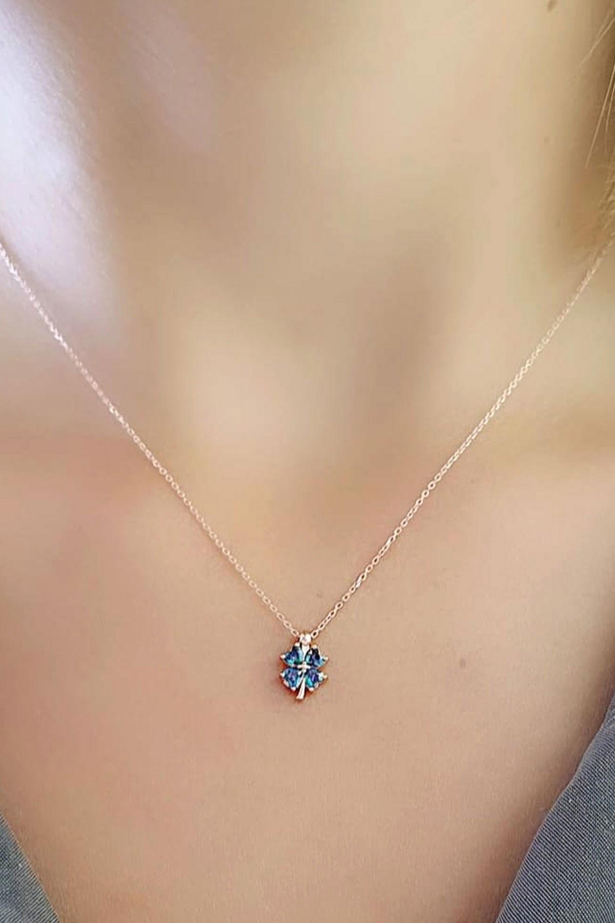 Oseshop Yoncalı Çok Renkli Topaz Taşlı 925 Ayar Kararmayan Forse Zincir Kadın Gümüş Kolye 45 cm
