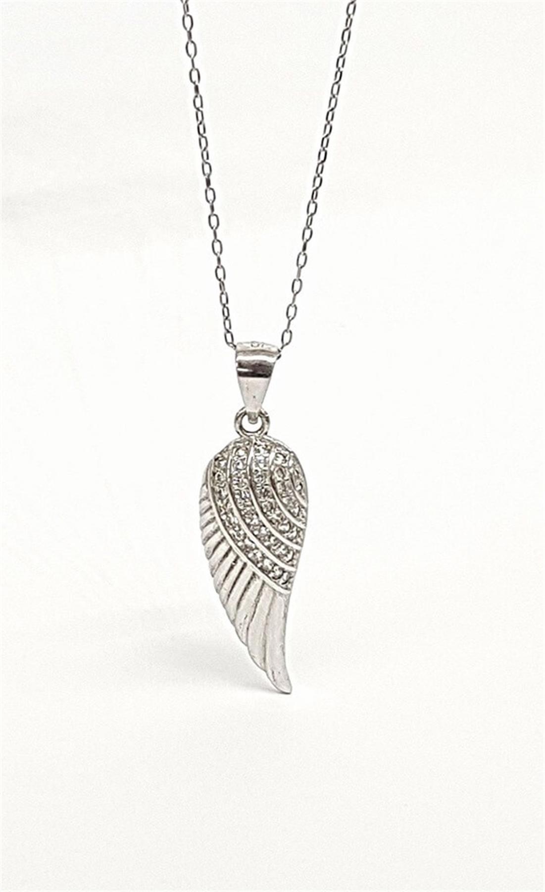 Oseshop Melek Beyaz Zirkon Taşlı Altın Kaplama Forse Zincir Kadın Gümüş Kolye 45 cm