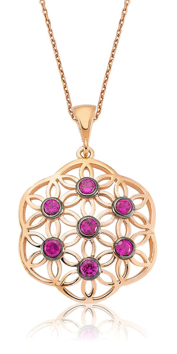 Lucky Life Çiçekli Pembe Zirkon Taşlı 925 Ayar Kararmayan Forse Zincir Kadın Gümüş Kolye 45 cm