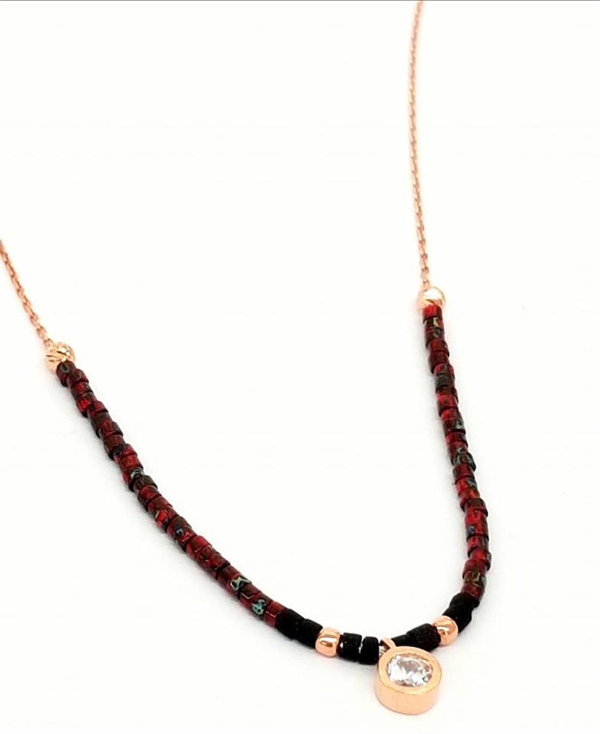 Oseshop Taş İşlemeli Çok Renkli Miyuki Taşlı Forse Zincir Kadın Gümüş Kolye 50 cm