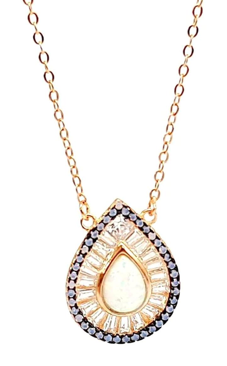 Oseshop Yuvarlak Beyaz Opal Taşlı İtalyan Zincir Kadın Gümüş Kolye 45 cm