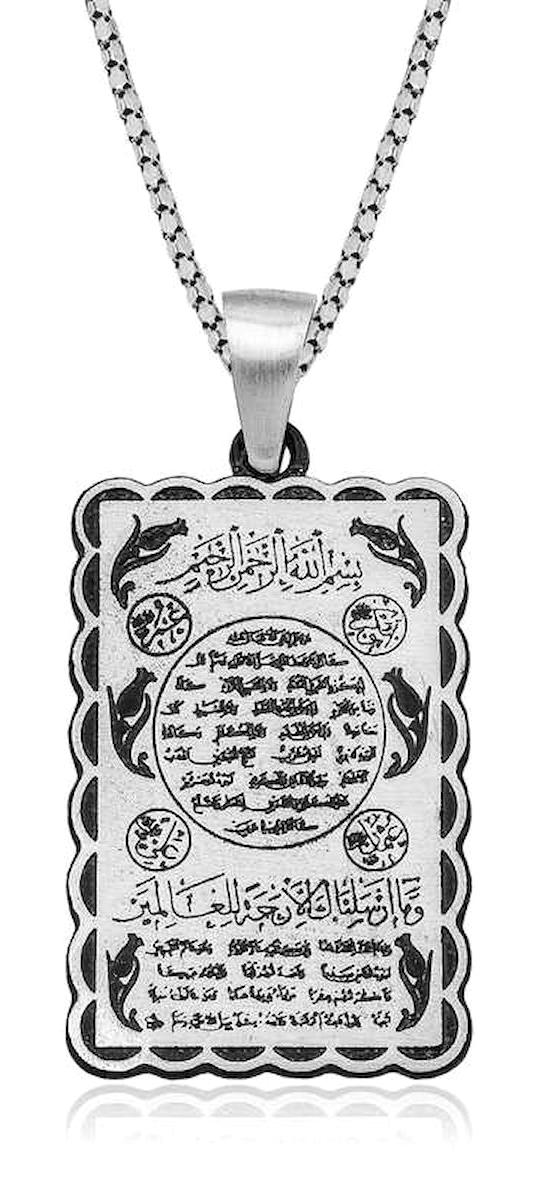 Lucky Life Hilye-i Şerif 925 Ayar Kararmayan Kral Zincir Erkek Gümüş Kolye 45 cm