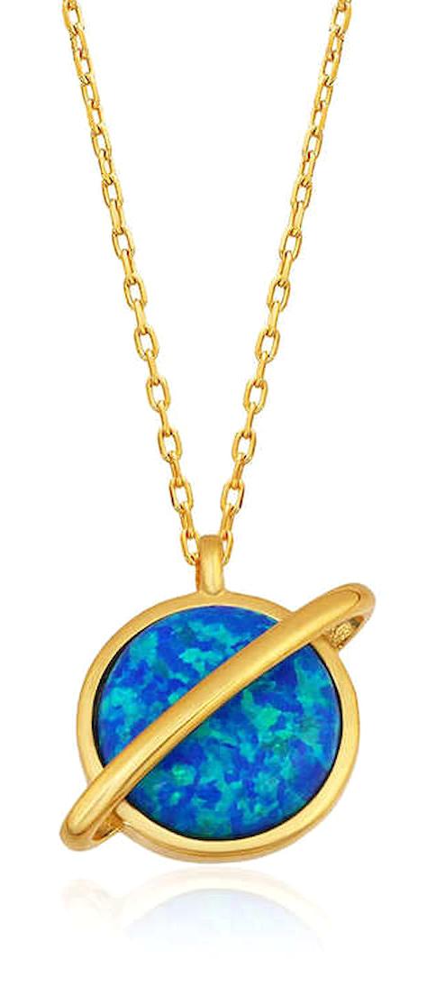 Lucky Life Gezegenli Mavi Opal Taşlı 925 Ayar Kararmayan Forse Zincir Kadın Gümüş Kolye 45 cm