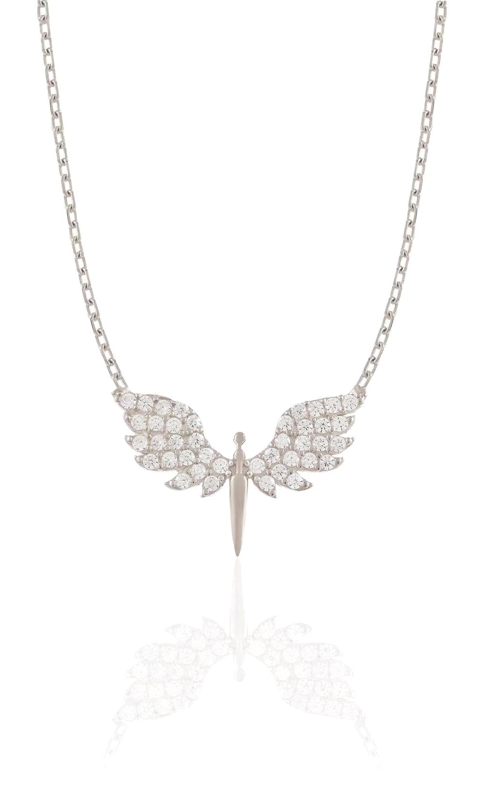 İpek Silver Kanatlı Beyaz Zirkon Taşlı 925 Ayar Kararmayan Forse Zincir Kadın Gümüş Kolye 45 cm