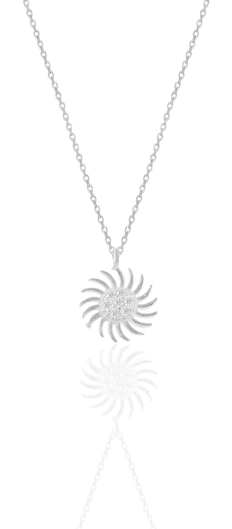 Söğütlü Silver Güneş Beyaz Zirkon Taşlı 925 Ayar Kararmayan Zincir Forse Zincir Kadın Gümüş Kolye 45 cm