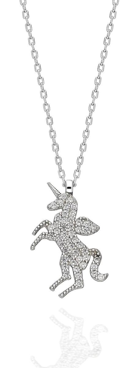 İpek Silver Unicorn Figürlü Beyaz Zirkon Taşlı 925 Ayar Kararmayan Forse Zincir Kadın Gümüş Kolye 45 cm