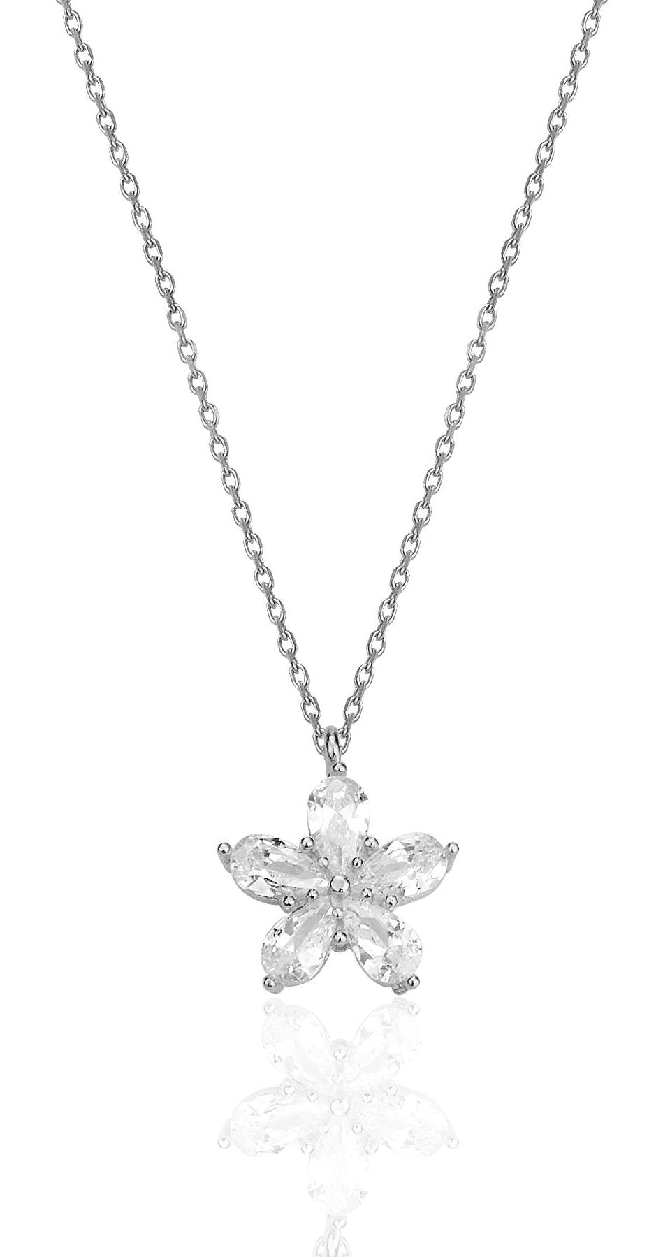 Söğütlü Silver Çiçekli Beyaz Zirkon Taşlı 925 Ayar Kararmayan Damla Forse Zincir Kadın Gümüş Kolye 45 cm