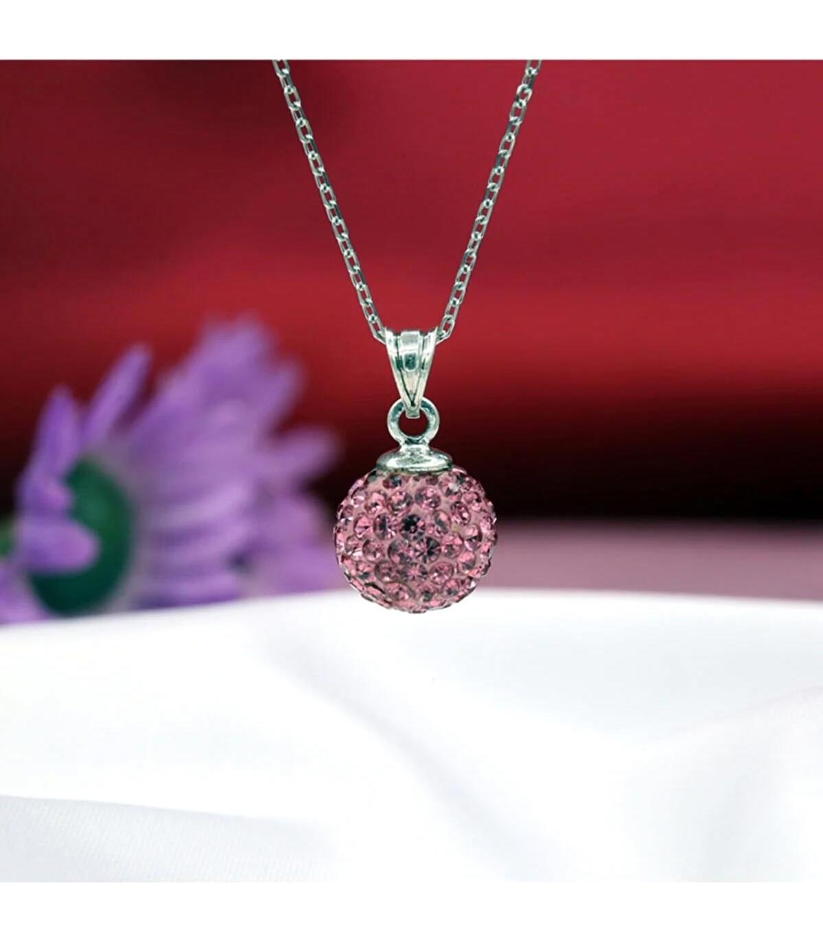 Takı Boom Top Pembe Zirkon Taşlı 925 Ayar Kararmayan Forse Zincir Kadın Gümüş Kolye 45 cm