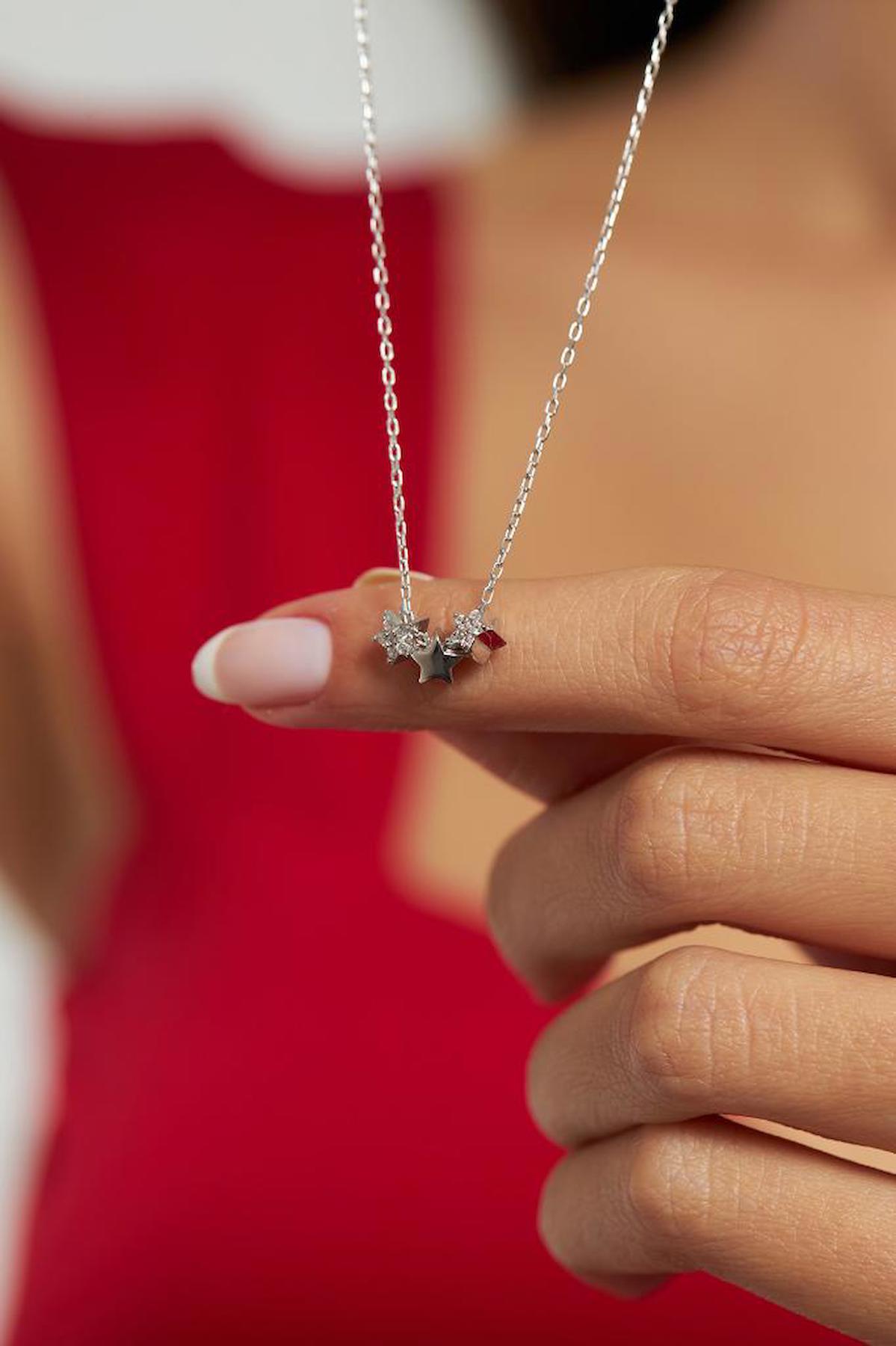 Roza Silver Kadın Figürlü Beyaz Zirkon Taşlı 925 Ayar Kararmayan Zincir Forse Zincir Kadın Gümüş Kolye 45 cm
