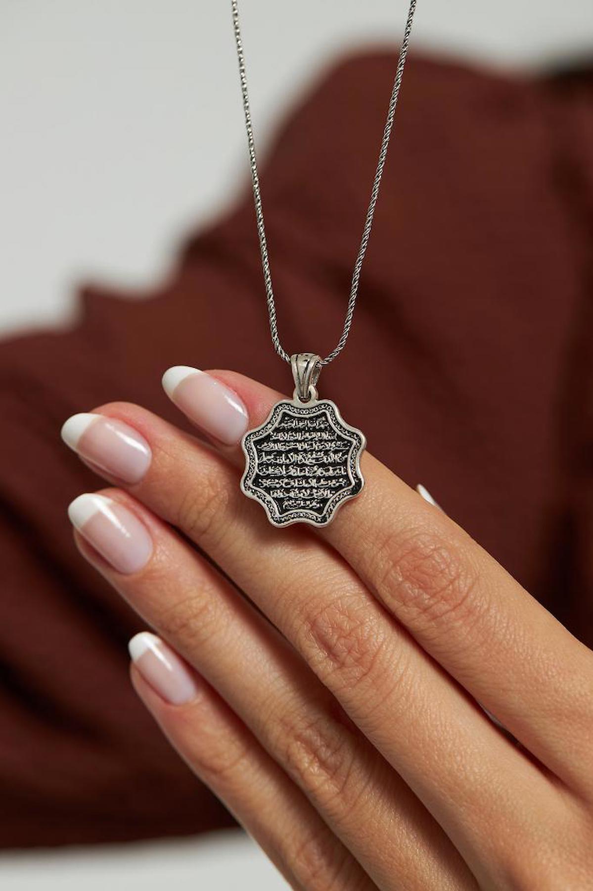 Roza Silver Ayetel Kürsi Kararmayan Zincir Forse Zincir Kadın Gümüş Kolye 45 cm
