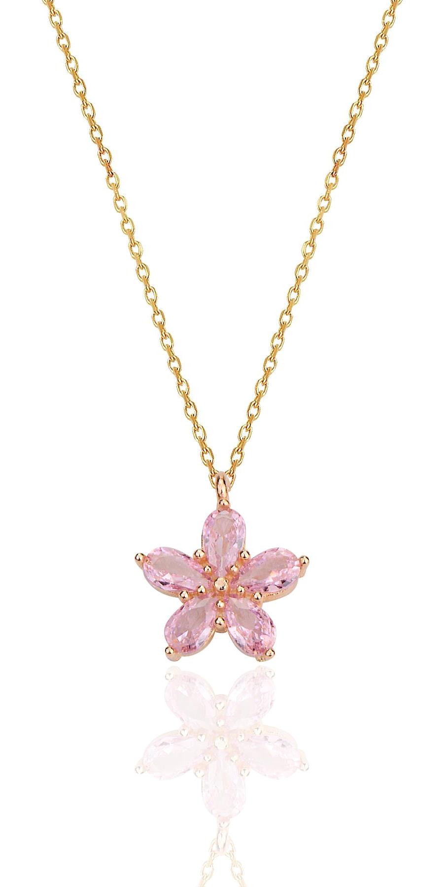Söğütlü Silver Pembe Zirkon Taşlı 925 Ayar Kararmayan Damla Forse Zincir Kadın Gümüş Kolye 45 cm