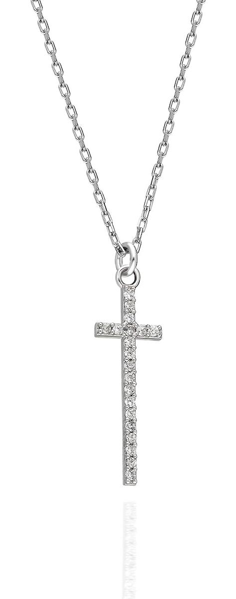 İpek Silver Haç Figürlü Gri Zirkon Taşlı 925 Ayar Kararmayan Forse Zincir Kadın Gümüş Kolye 45 cm