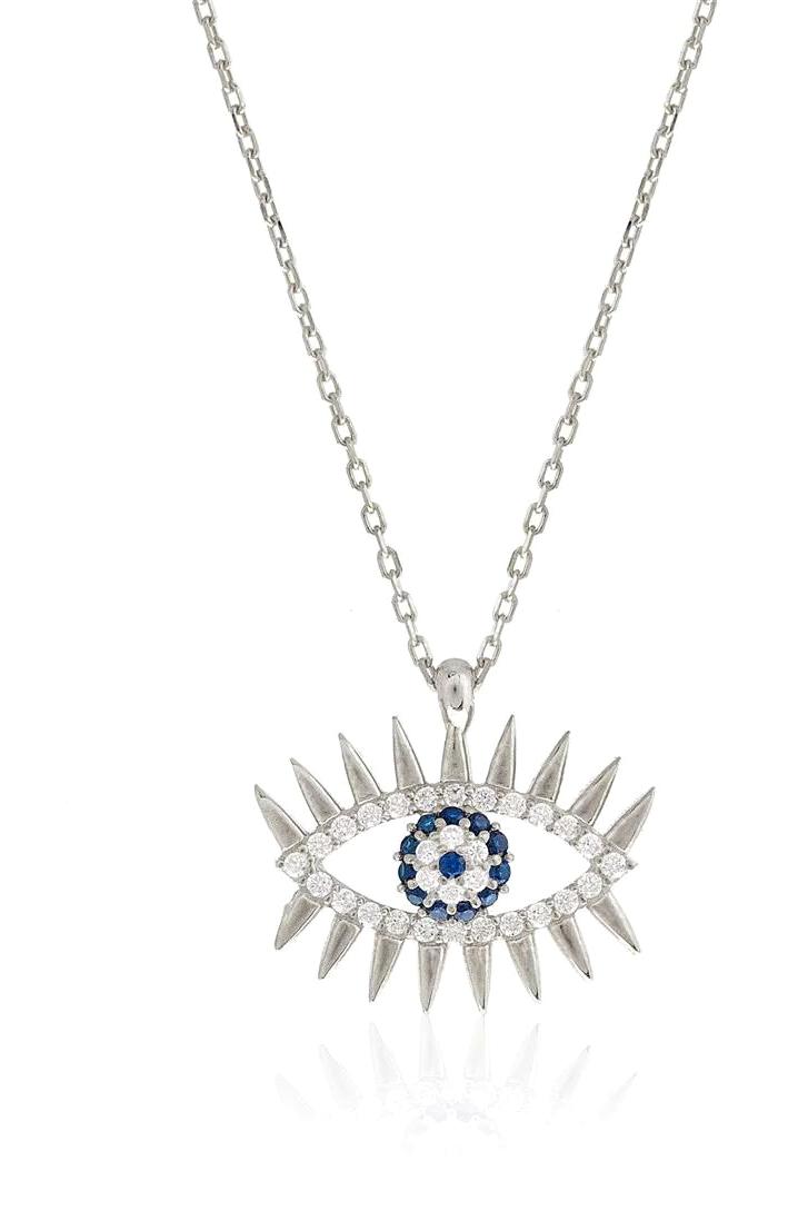 İpek Silver Gözlü Beyaz-Mavi Zirkon Taşlı 925 Ayar Kararmayan Forse Zincir Kadın Gümüş Kolye 45 cm