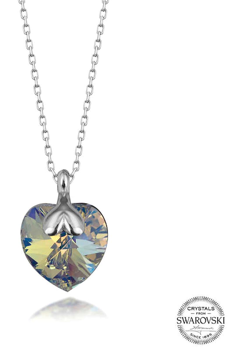 Stillove Kalpli Swarovski Taşlı Kararmayan Kalpli Düz Zincir Kadın Gümüş Kolye 50 cm