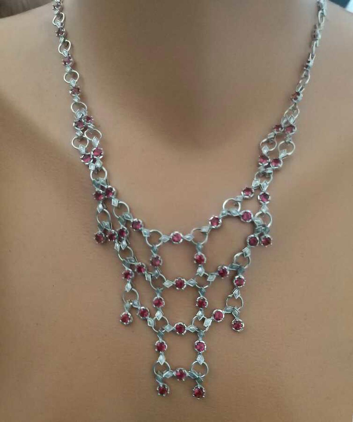 Nusret Takı Pembe Yakut Taşlı 925 Ayar Kararmayan Düz Zincir Kadın Gümüş Kolye 49 cm